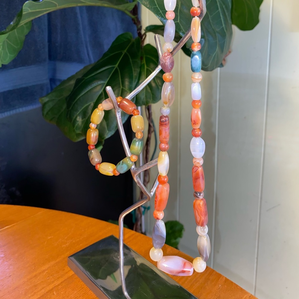 2-pc Multicolored Jade stone necklace and bracelet set